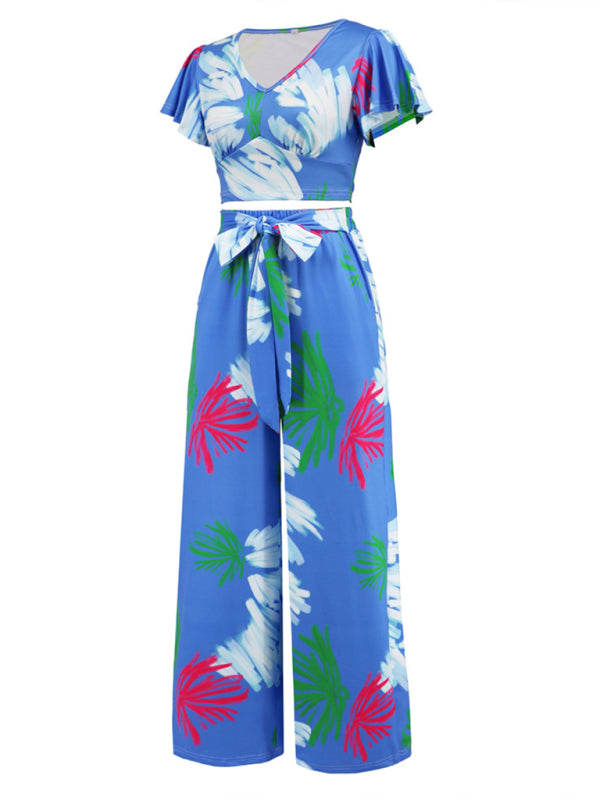 Tropical Print Crop Top & Pants Set