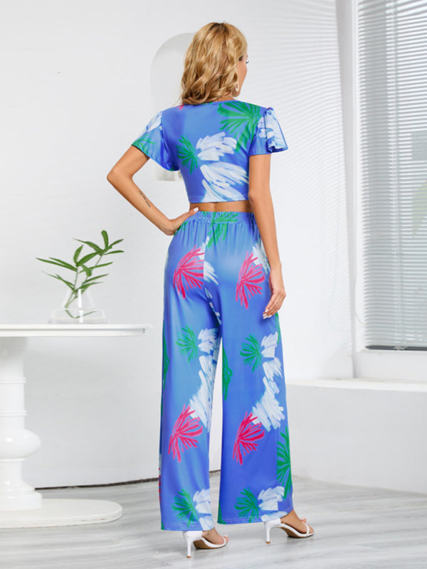 Tropical Print Crop Top & Pants Set