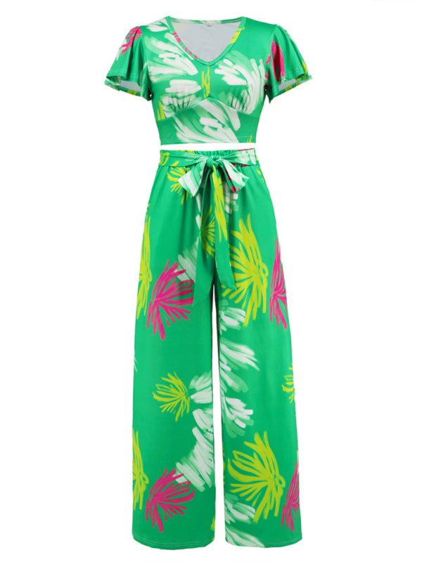 Tropical Print Crop Top & Pants Set