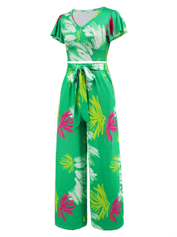 Tropical Print Crop Top & Pants Set