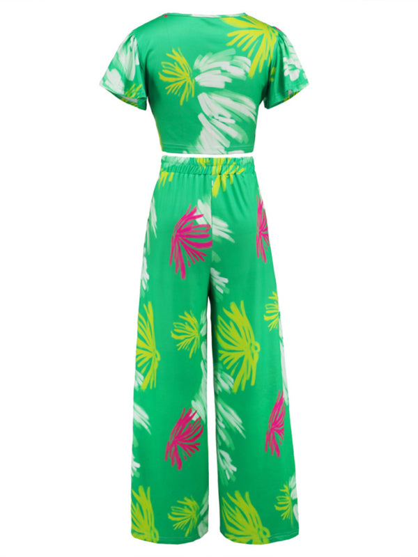 Tropical Print Crop Top & Pants Set