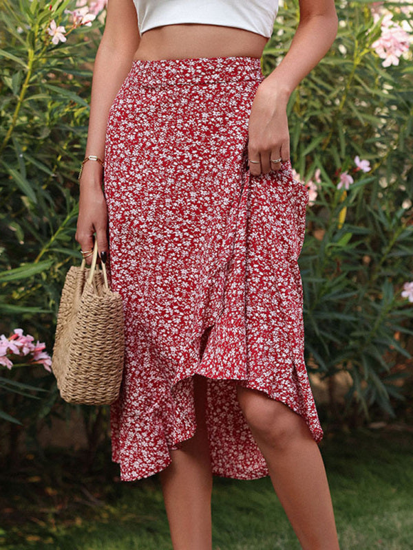 Women's Floral Irregular Ruffle Skirt
