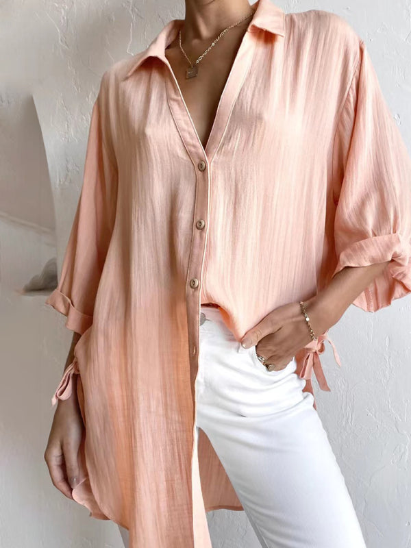 Women's Solid Color Oversize Three-quarter Sleeve Shirt