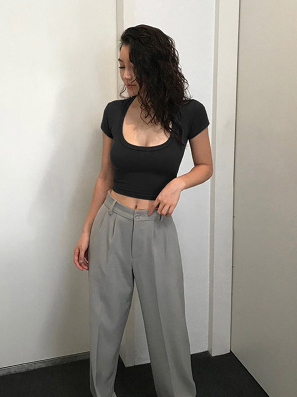 Women's Solid Color Scoop Neck Support T-shirt
