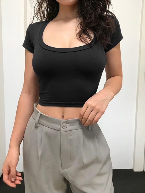 Women's Solid Color Scoop Neck Support T-shirt