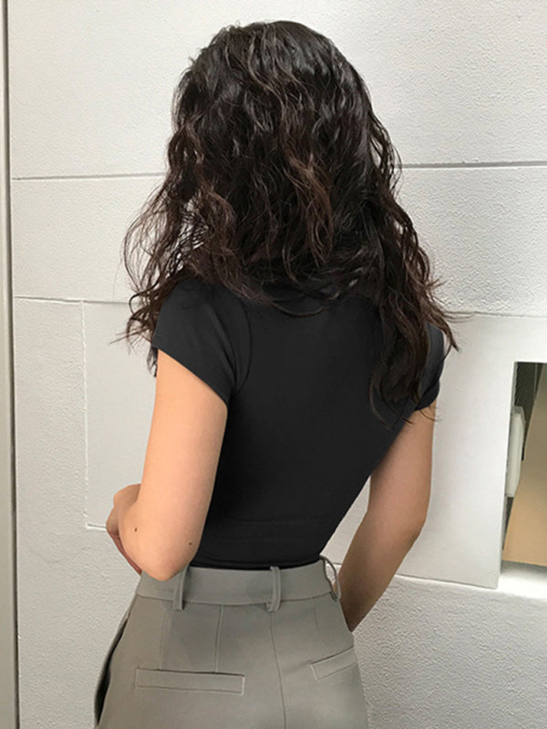 Women's Solid Color Scoop Neck Support T-shirt