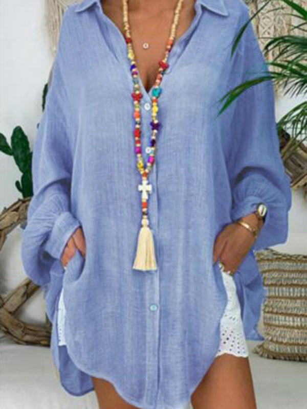 Plus Size Cotton Linen Button Shirt