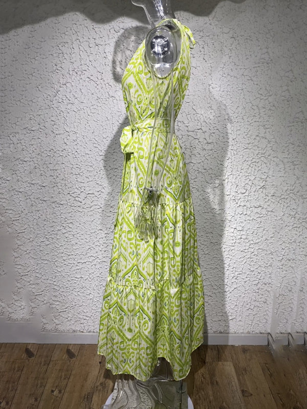 Women's Elegant Geometric Print Halter Neck Sleeveless Dress