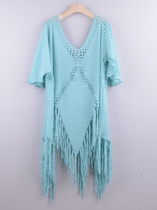 Long Sleeve Tassel Beach Cover-up