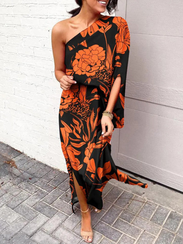 Summer loose strapless waist print dress