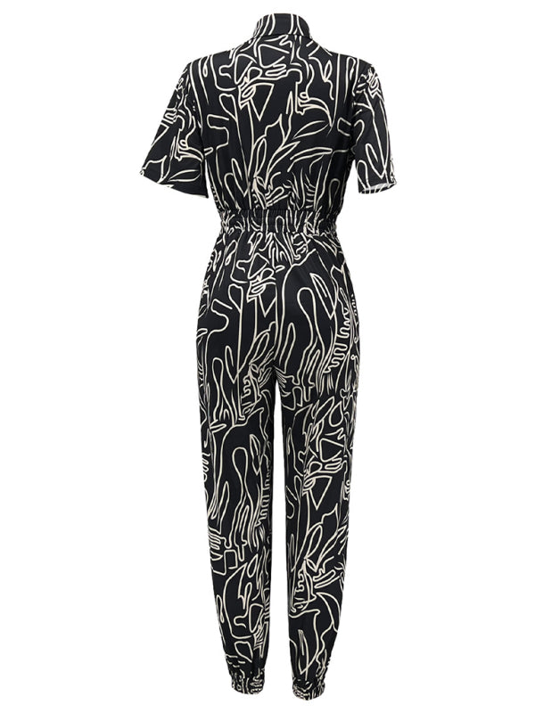 Women's Fashion Casual Short Sleeve Slim Fit Jumpsuit