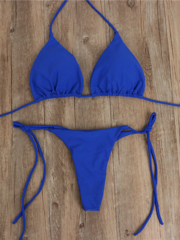 Bikini pure color strap three-point sexy new swimsuit