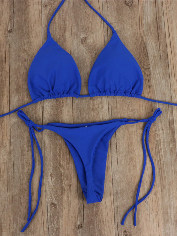 Bikini pure color strap three-point sexy new swimsuit