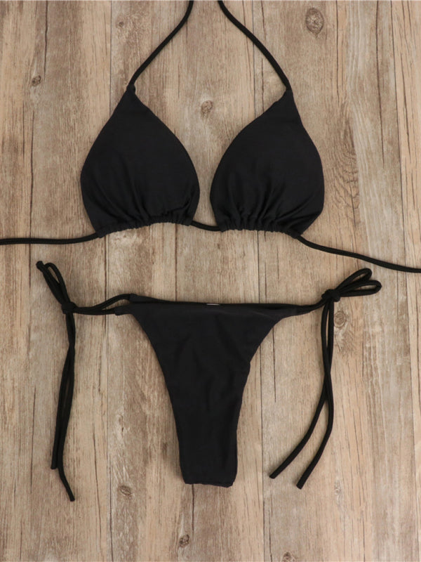 Bikini pure color strap three-point sexy new swimsuit