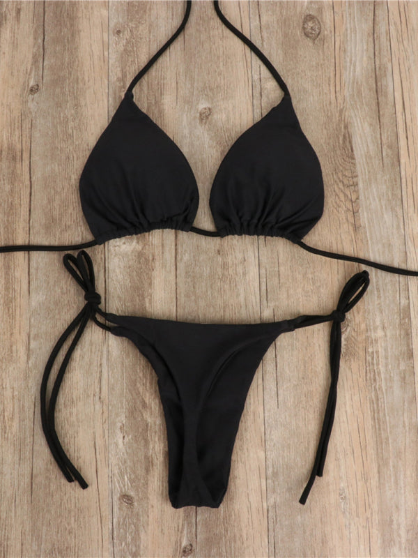 Bikini pure color strap three-point sexy new swimsuit