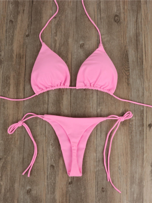 Bikini pure color strap three-point sexy new swimsuit