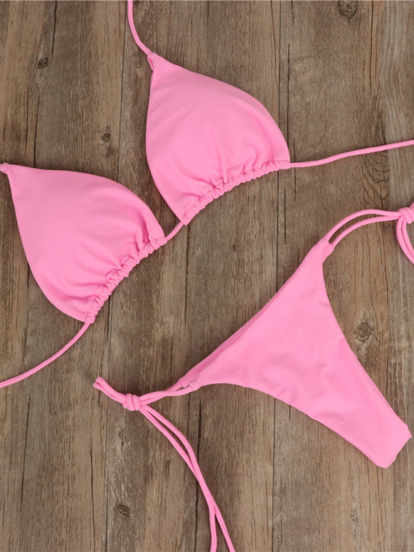 Bikini pure color strap three-point sexy new swimsuit