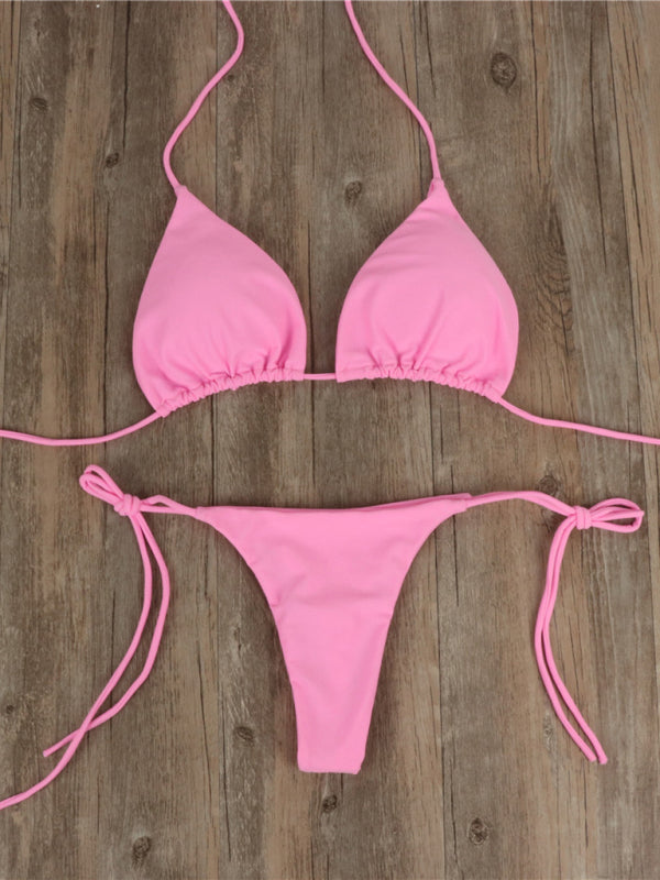 Bikini pure color strap three-point sexy new swimsuit