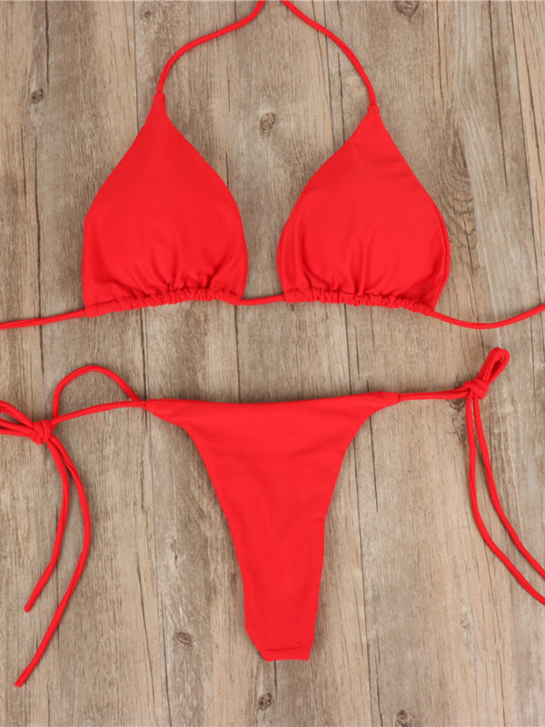 Bikini pure color strap three-point sexy new swimsuit