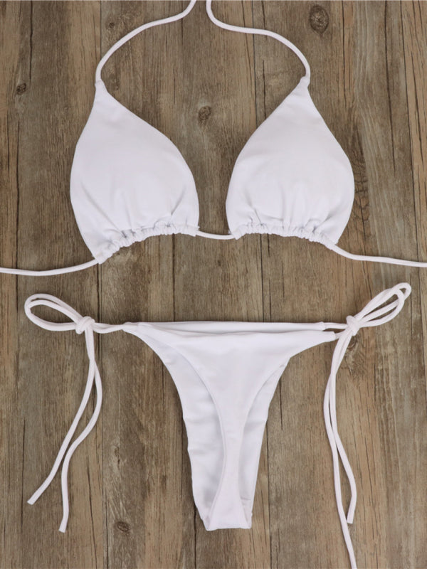 Bikini pure color strap three-point sexy new swimsuit