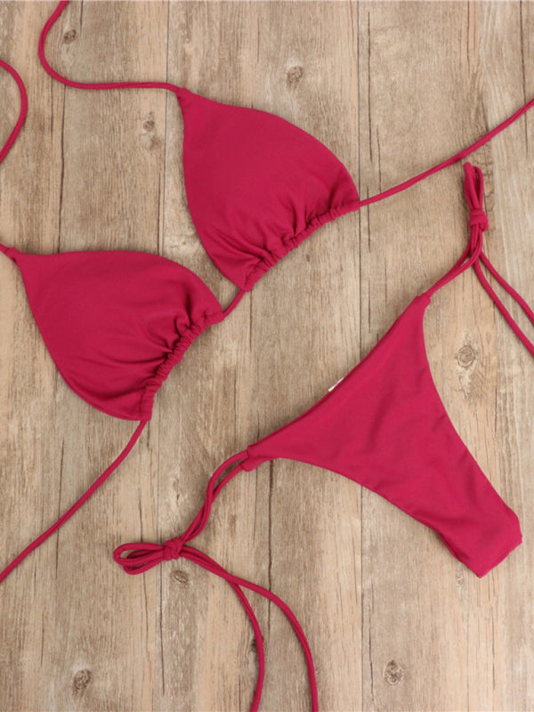 Bikini pure color strap three-point sexy new swimsuit