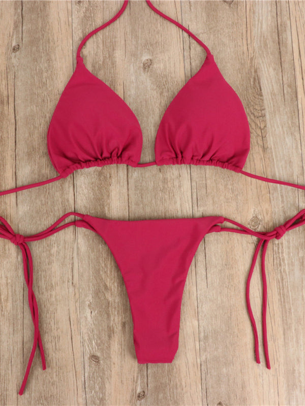 Bikini pure color strap three-point sexy new swimsuit