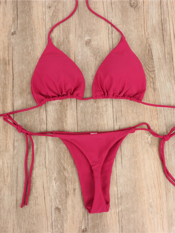 Bikini pure color strap three-point sexy new swimsuit