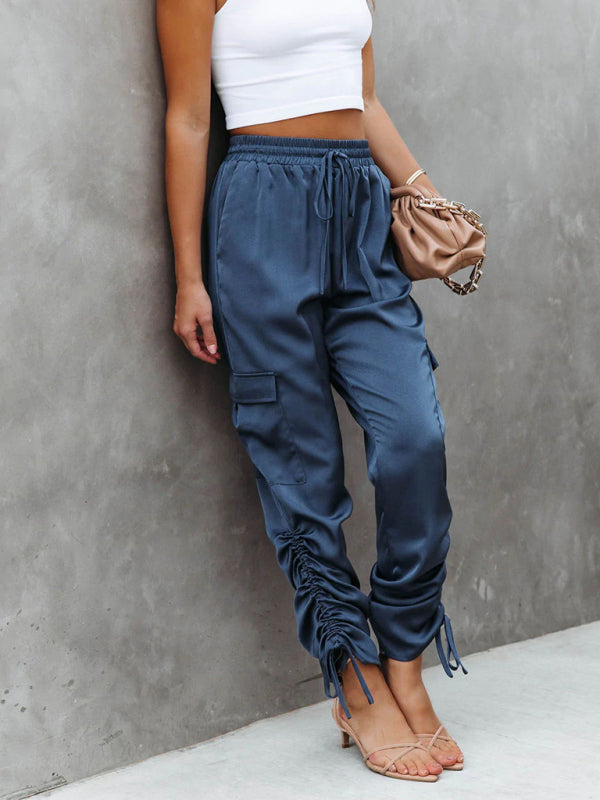 Women's Casual Fashion Bandage Elastic Waist Pocket Trousers