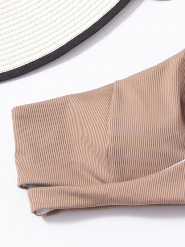 Women's split bikini solid color one shoulder sexy swimsuit