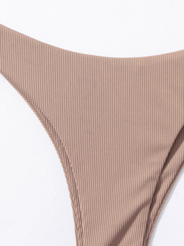Women's split bikini solid color one shoulder sexy swimsuit