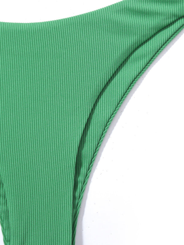 Women's split bikini solid color one shoulder sexy swimsuit