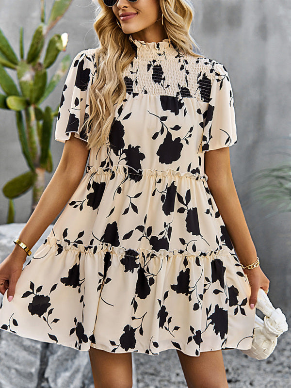 Women's Casual Fashion Floral Print Short Sleeve Dress