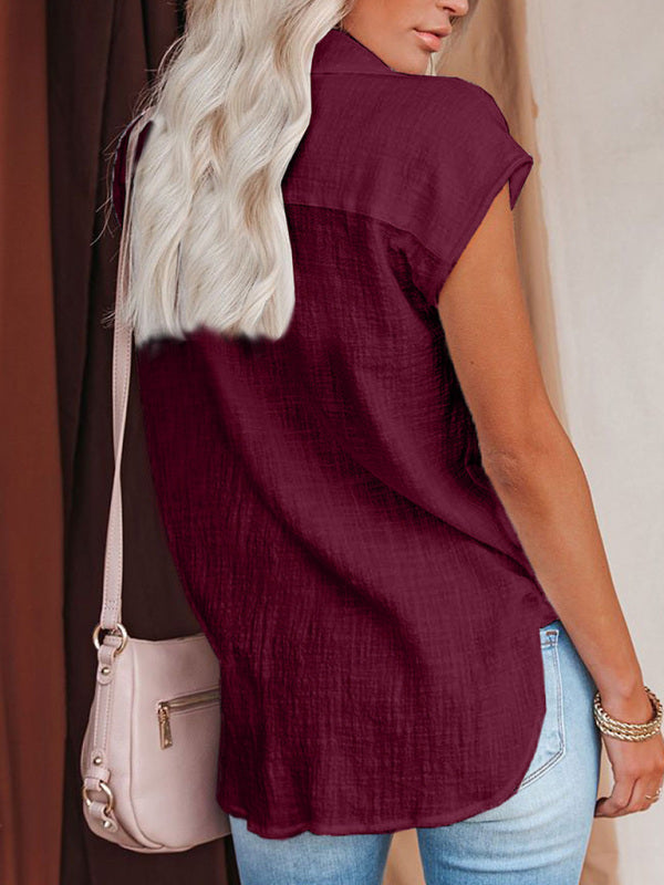Women's woven casual all-match light short-sleeved shirt