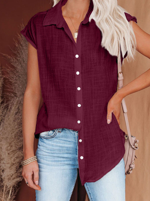 Women's woven casual all-match light short-sleeved shirt