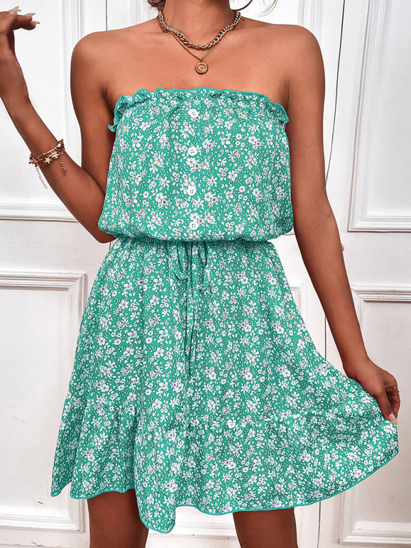 Women's woven floral sexy tube top short dress