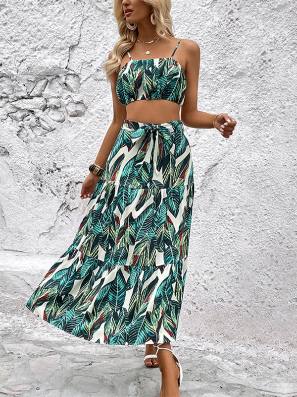 Holiday Print Crop Top & Midi Skirt Set