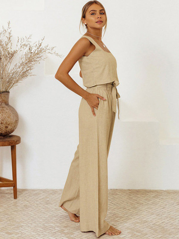 White Sleeveless Top & High Waist Trouser Set