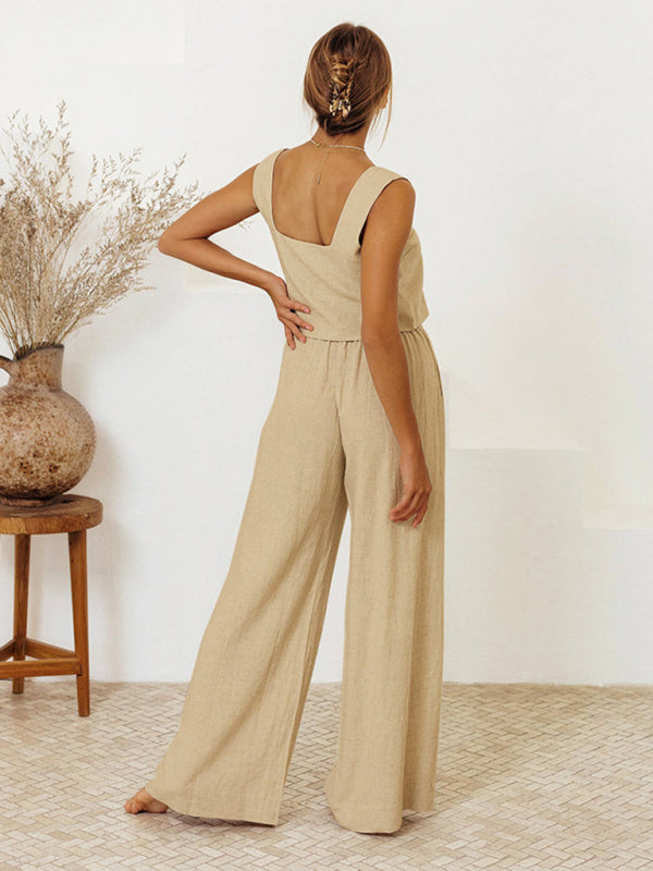 White Sleeveless Top & High Waist Trouser Set