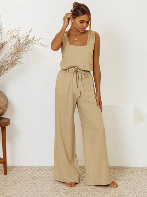 White Sleeveless Top & High Waist Trouser Set