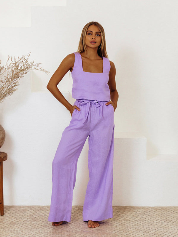 White Sleeveless Top & High Waist Trouser Set