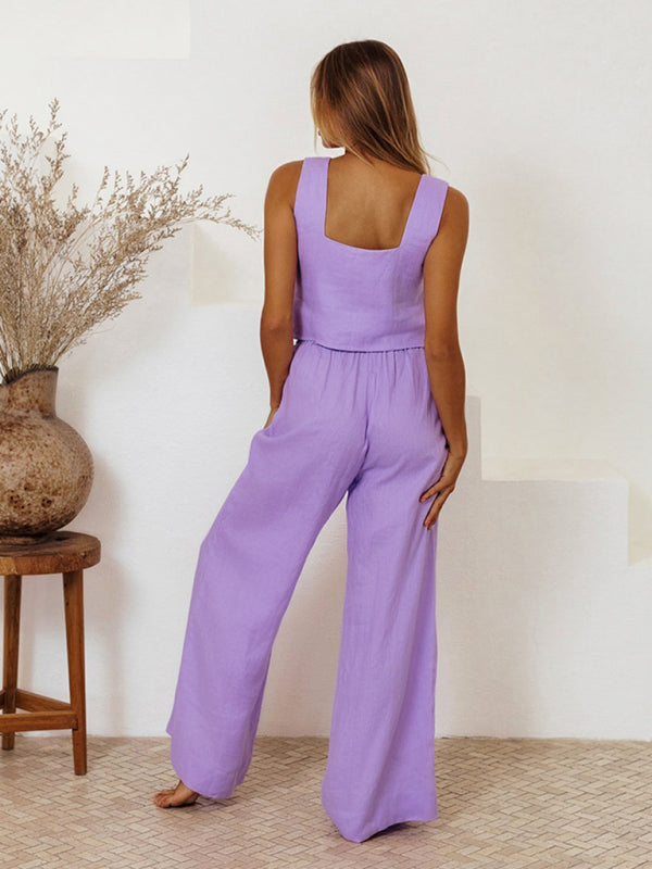 White Sleeveless Top & High Waist Trouser Set