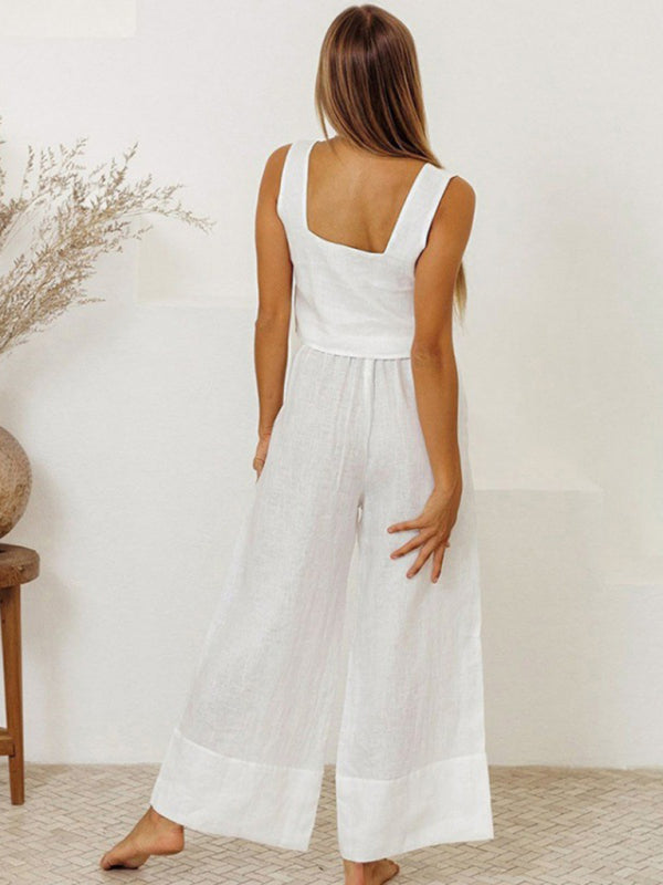 White Sleeveless Top & High Waist Trouser Set