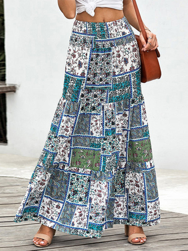 New printed skirt ethnic style high waist thin a-line skirt