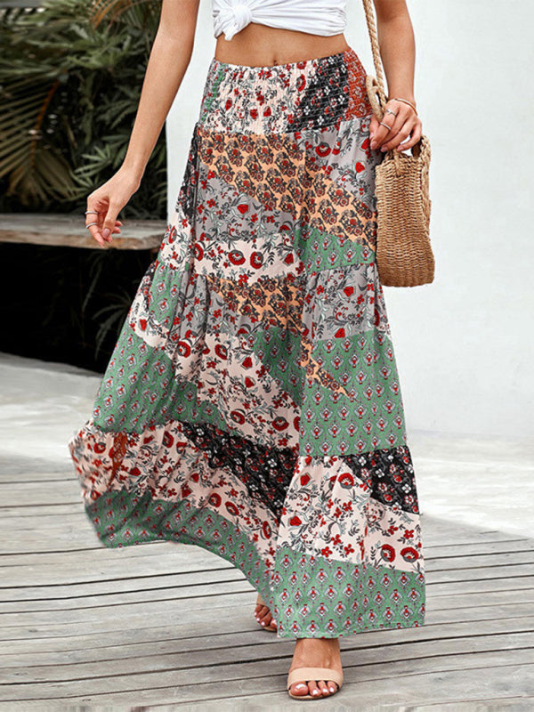 New printed skirt ethnic style high waist thin a-line skirt