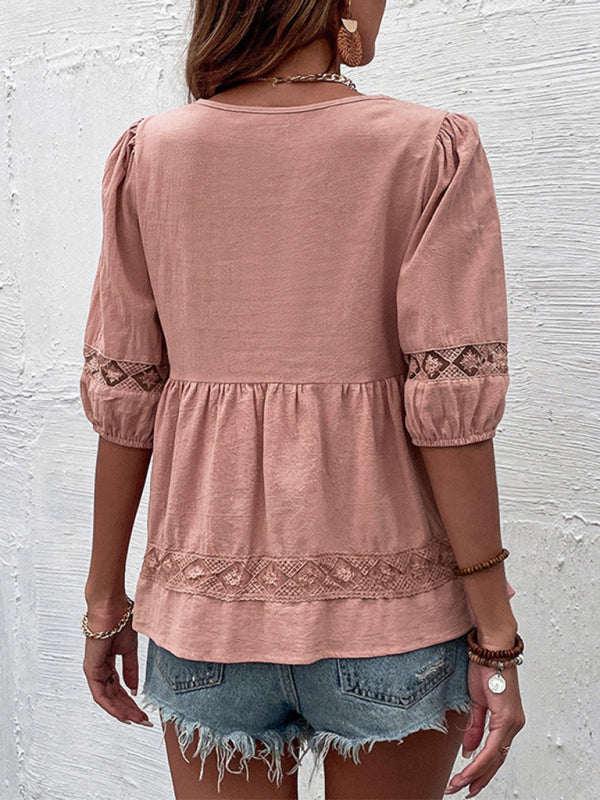 New retro women's pink v-neck shirt