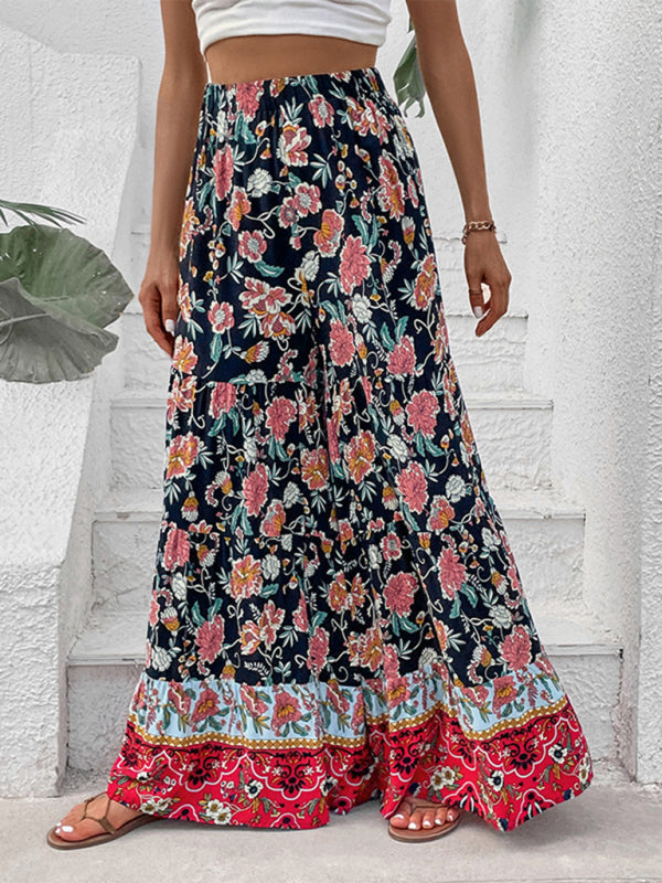 Floral Flared Wide-Leg Pants