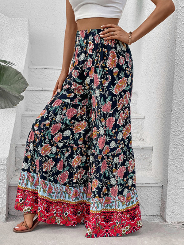 Floral Flared Wide-Leg Pants