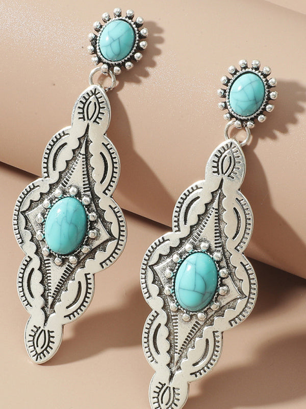 Turquoise Long Stud Earrings Bohemian Alloy Earrings