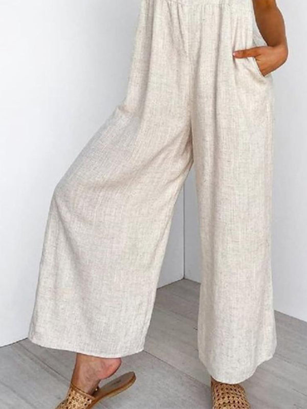 Women's new V-neck casual one-piece sleeveless trousers
