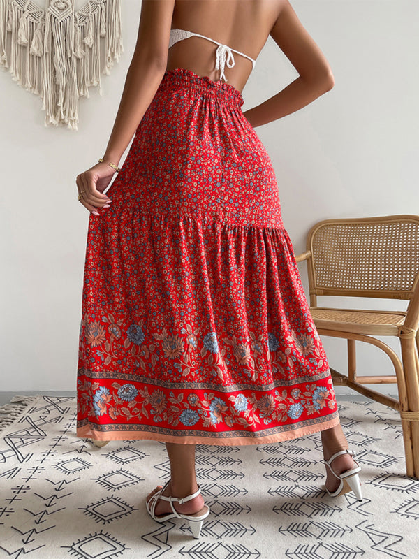 Bohemian Print Resort Swing Elastic Waist Skirt